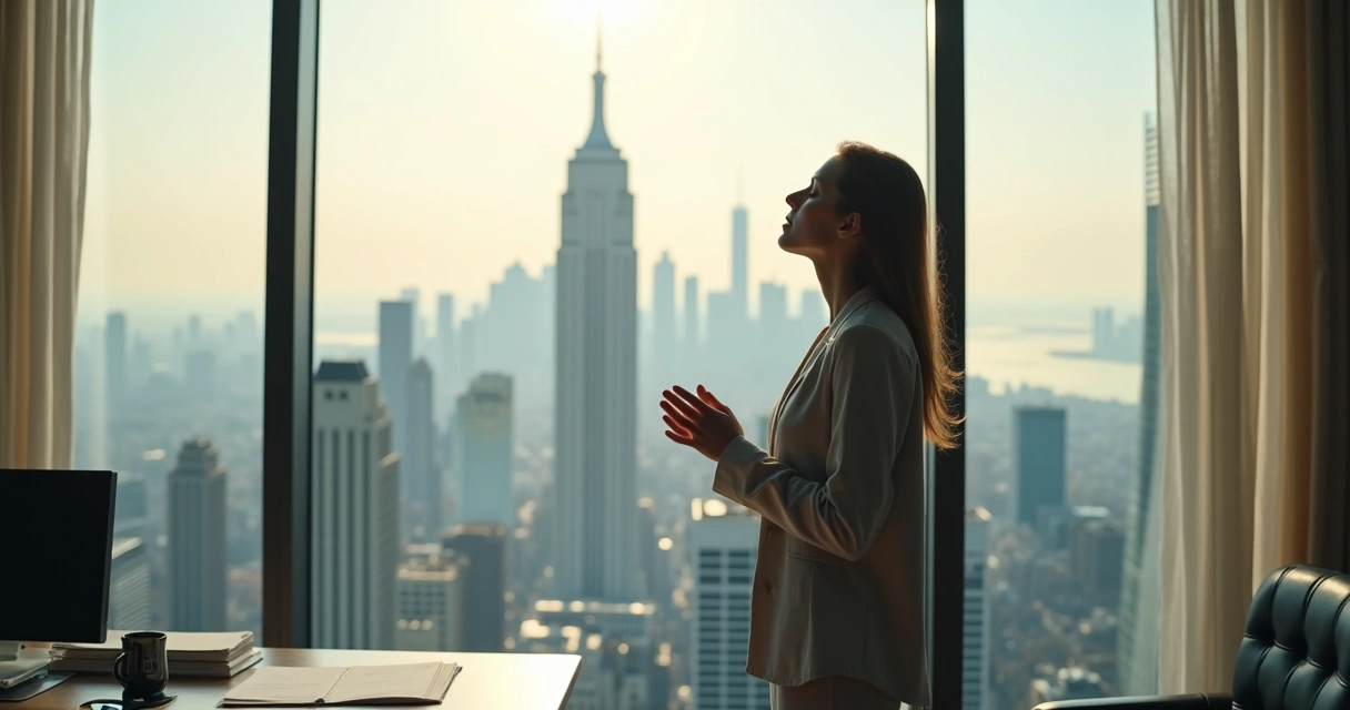 Leader pausing for mindfulness in a modern office 