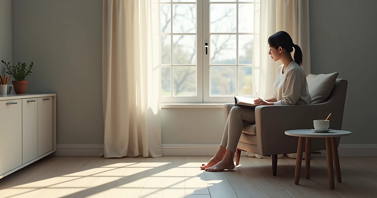 Person sitting by a window in quiet reflection 