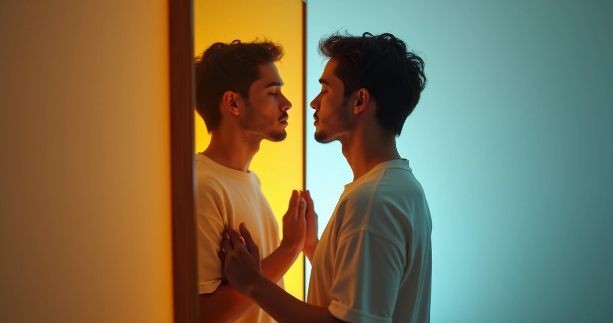 Adulto reflejado en un espejo, mostrando tanto valores como creencias.