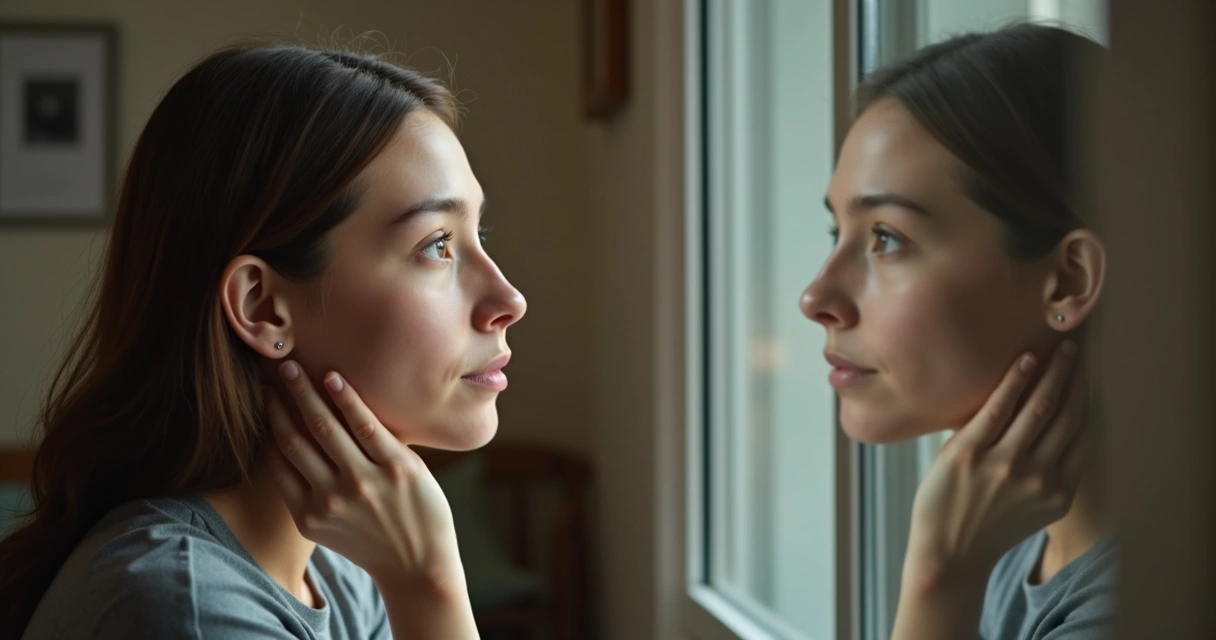 Persona mirando su reflejo en una ventana, imagen de introspección 