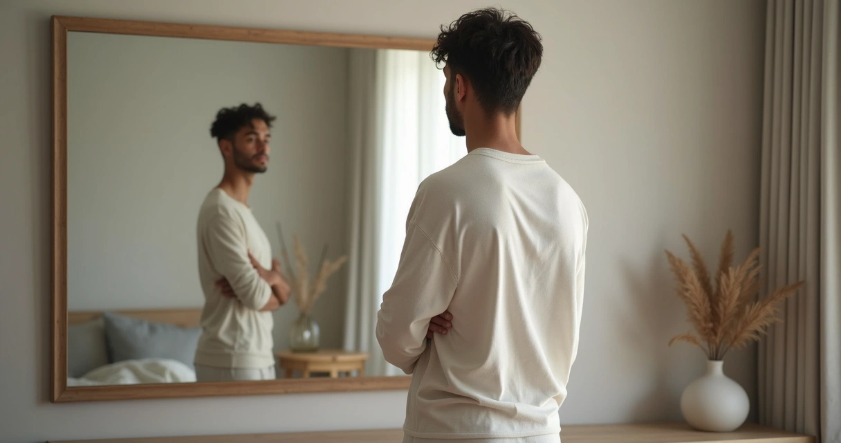 Persona frente a un espejo observando su reflejo 