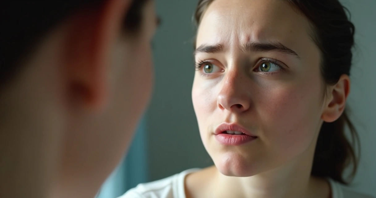 Rostro reflejado en un espejo con distintas emociones sutiles 