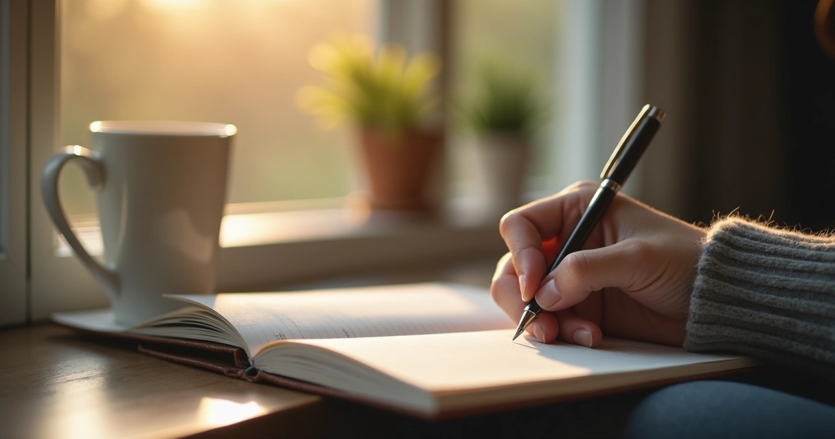 Pessoa escrevendo reflexões em um caderno após uma conversa difícil 