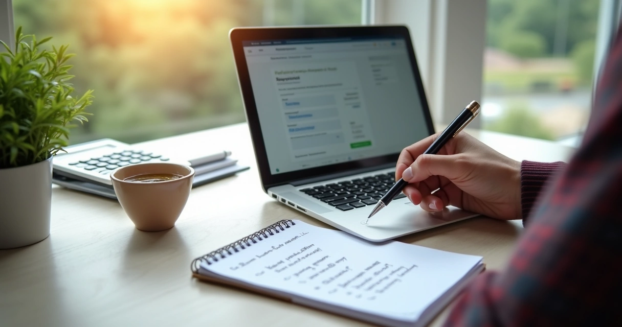 Pessoa anotando perguntas antes de finalizar uma compra online 