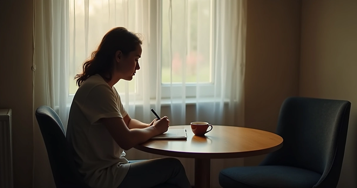 Pessoa sentada escrevendo após conversa difícil