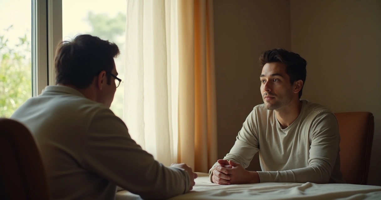 Pessoa olhando para o próprio reflexo no espelho, com expressão contemplativa. 