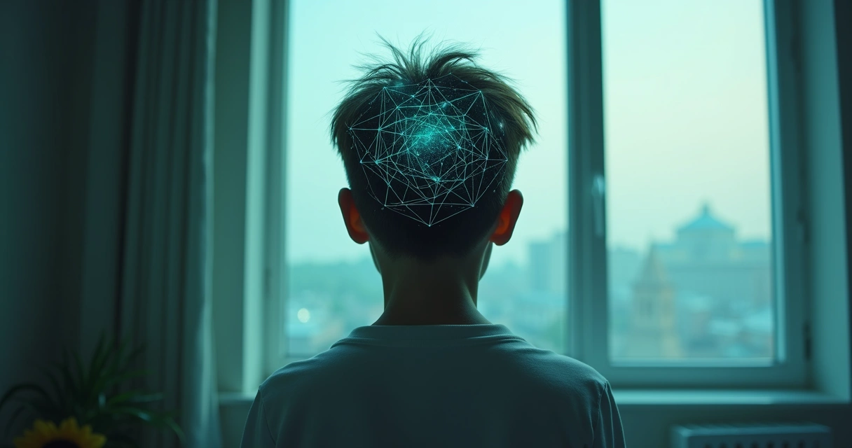 Pessoa refletindo sobre suas emoções diante da janela 