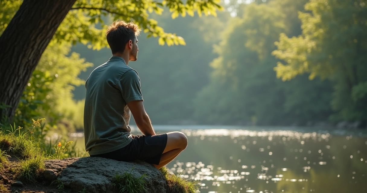 Pessoa sentada em uma pedra refletindo em meio à natureza 