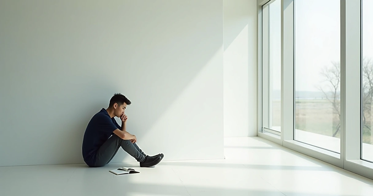 Pessoa sentada sozinha refletindo em ambiente tranquilo 