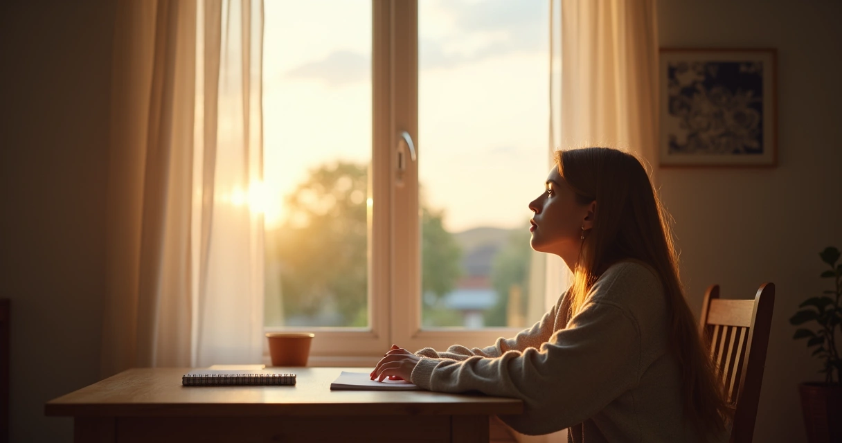 Jovem olhando pela janela em momento de reflexão