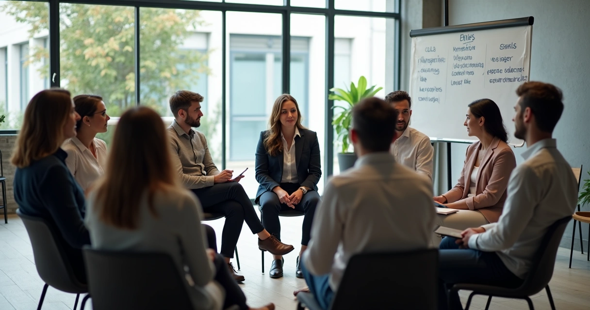 Colaboradores refletindo em círculo sobre comportamentos e decisões éticas 