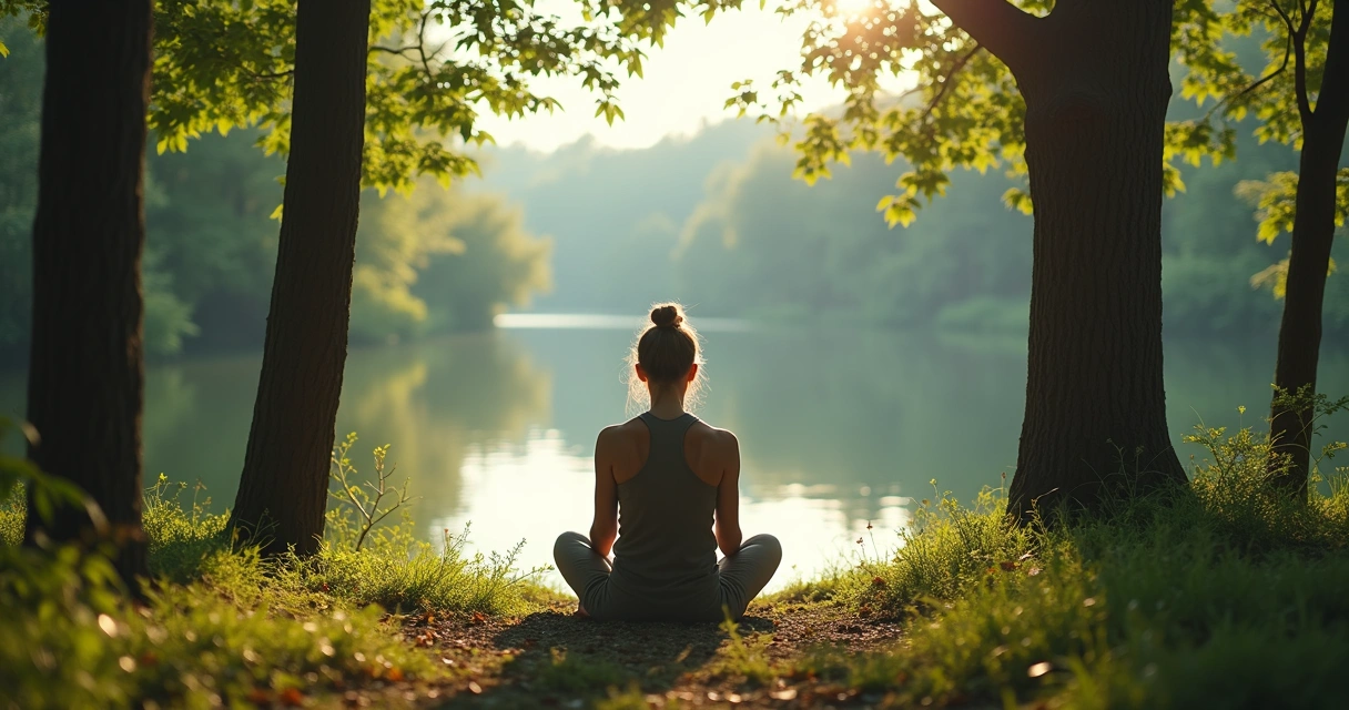 Pessoa contemplando a natureza em meio a árvores, sentada em silêncio 