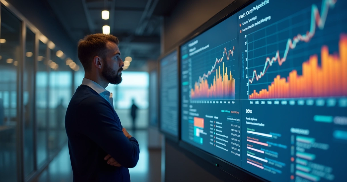 Profissional pensativo analisando dados de mídia paga em tela 