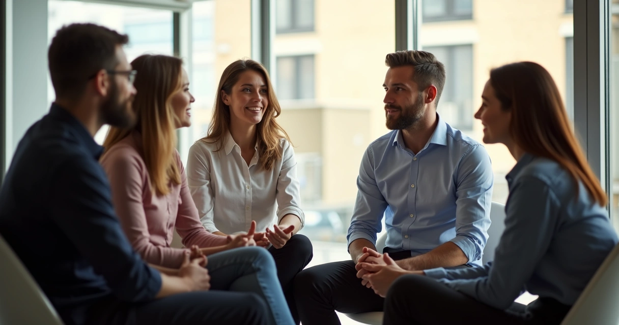 Reflexão em grupo dentro de um ambiente de trabalho