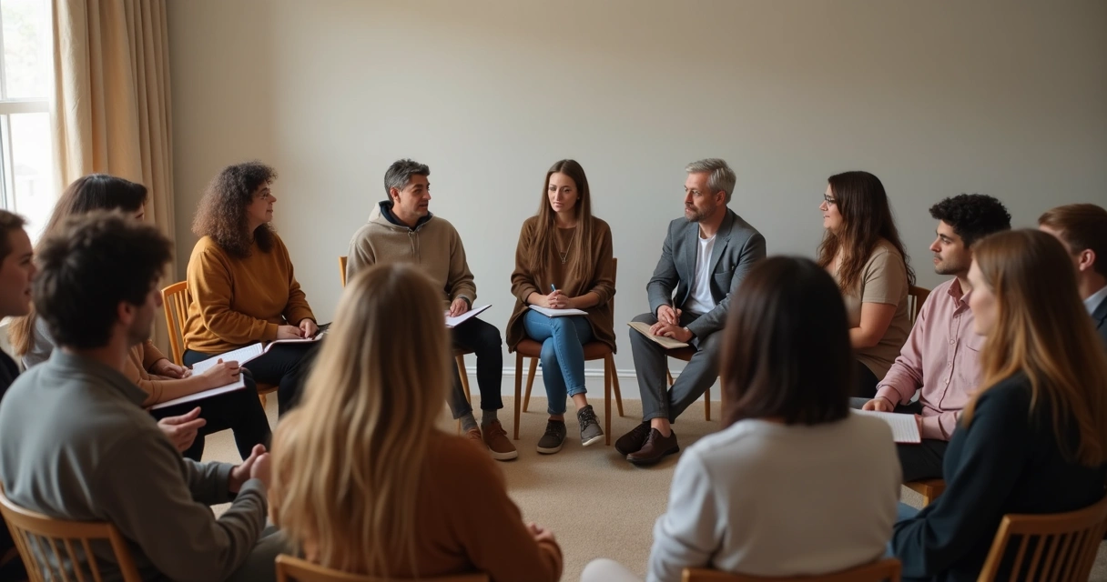 Grupo refletindo juntos em roda, mostrando colaboração consciente
