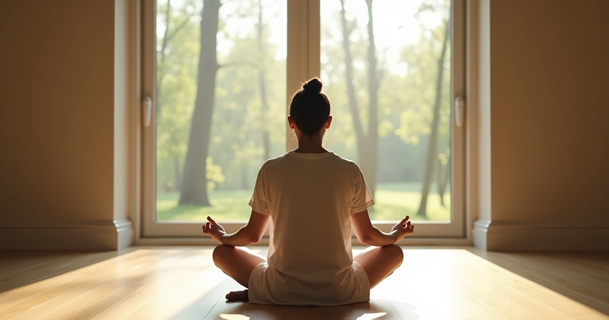 Pessoa sentada refletindo em ambiente sereno 