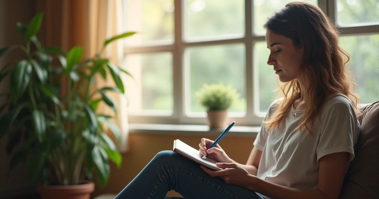Pessoa refletindo sobre sentimentos em ambiente tranquilo 