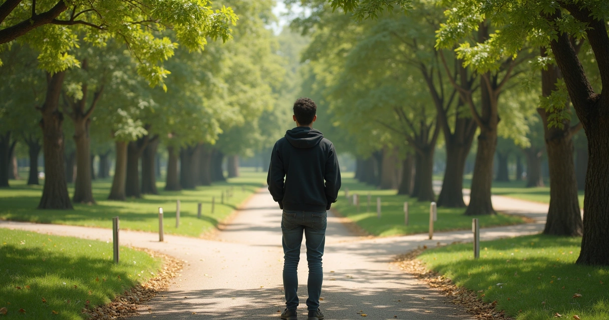 Pessoa parada em uma encruzilhada de caminhos 