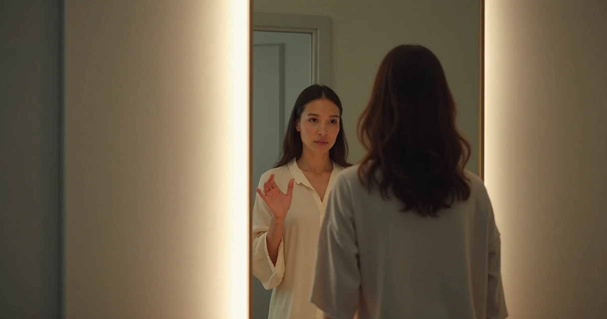 Pessoa olhando para o reflexo no espelho em momento de reflexão