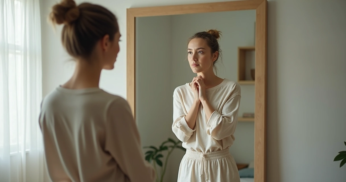 Pessoa olhando para o próprio reflexo no espelho