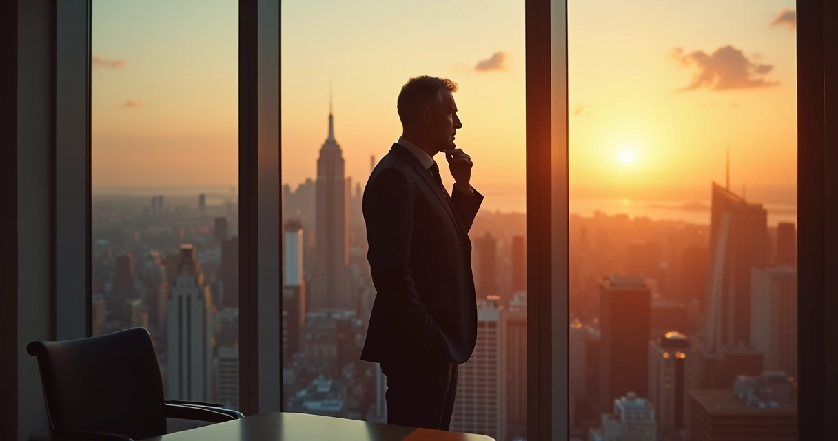 Líder refletindo sobre dilemas éticos na janela 