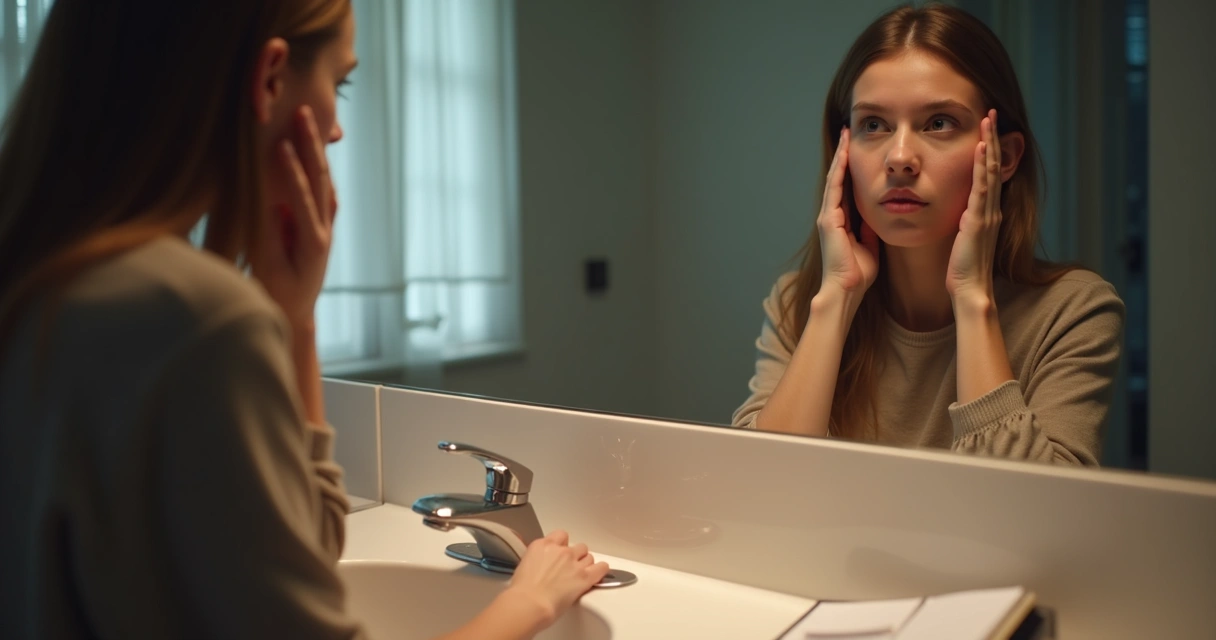 Pessoa olhando para o espelho, refletindo sobre um feedback recebido 