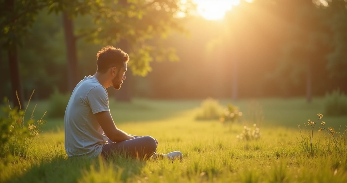 Pessoa sentada refletindo em ambiente natural 