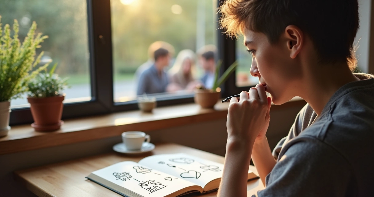 Pessoa refletindo sobre padrões emocionais em diferentes relacionamentos do dia a dia 