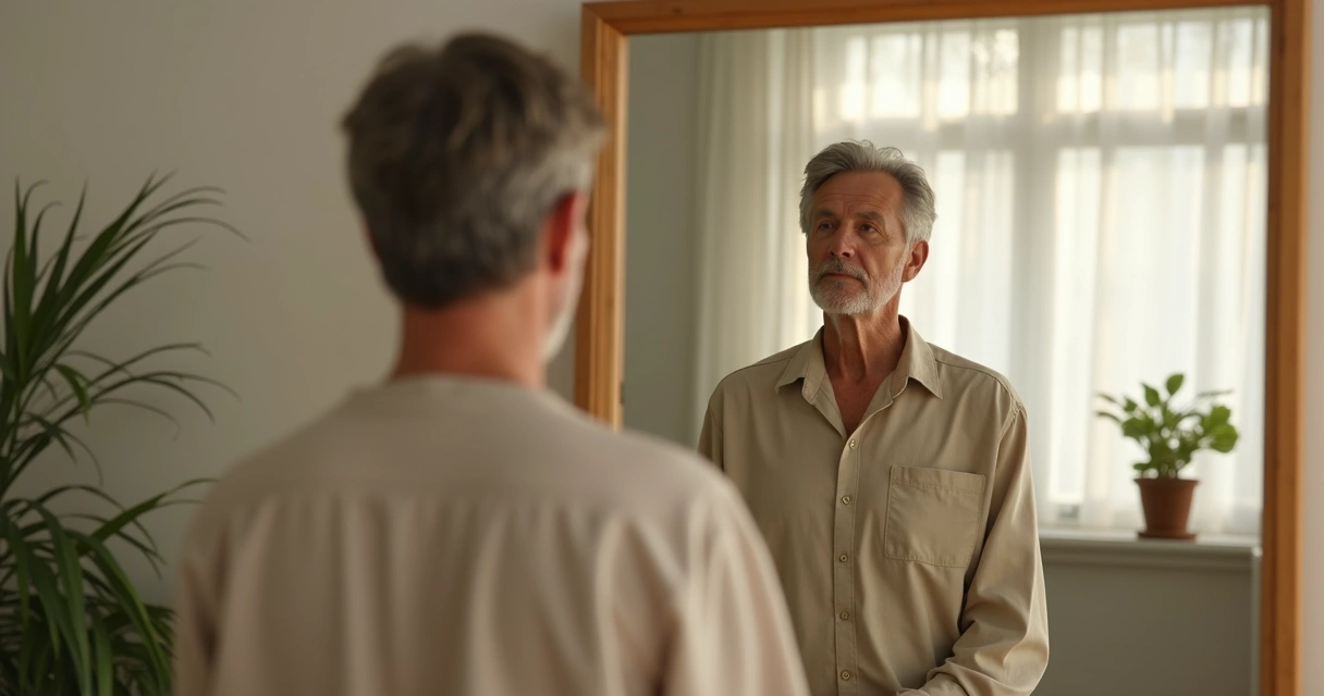 Pessoa diante do espelho em reflexão