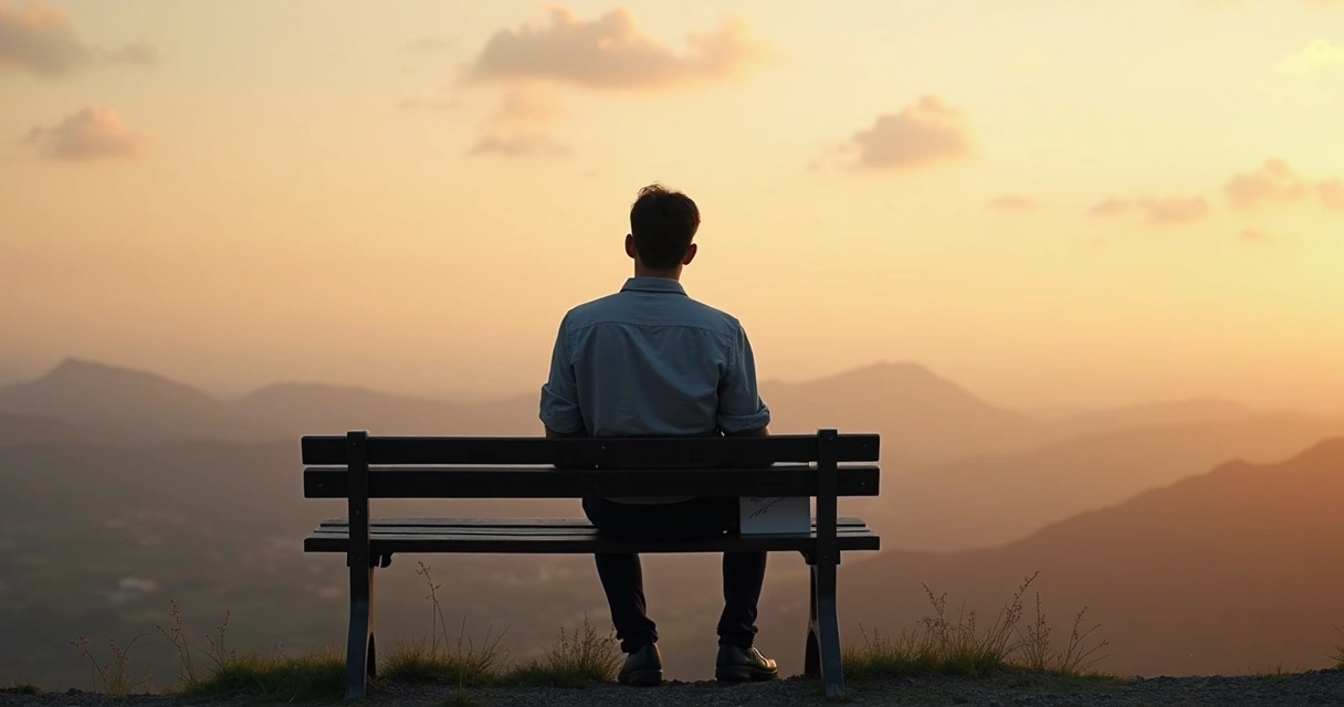 Homem sentado sozinho olhando para o horizonte refletindo 