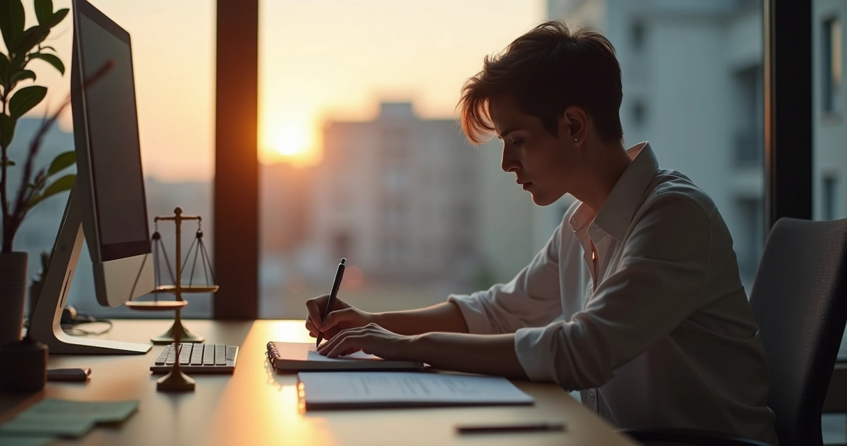 Pessoa refletindo sobre valores em ambiente de escritório 