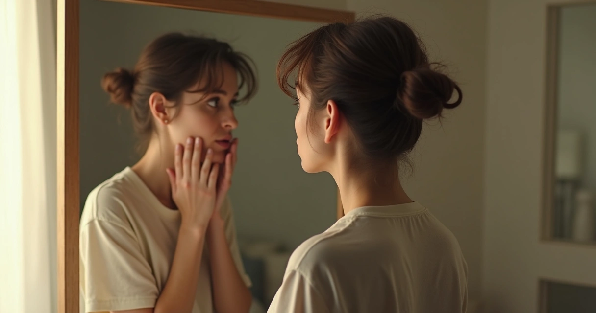 Pessoa refletindo diante do espelho 