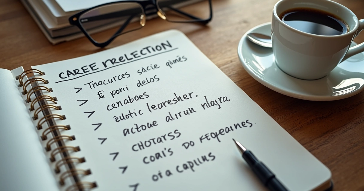 Caderno com anotações de carreira e reflexão profissional 