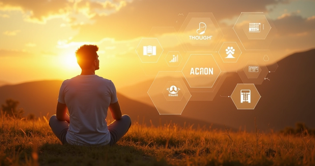 Pessoa olhando ao horizonte, sentada em um campo, parecendo pensativa 