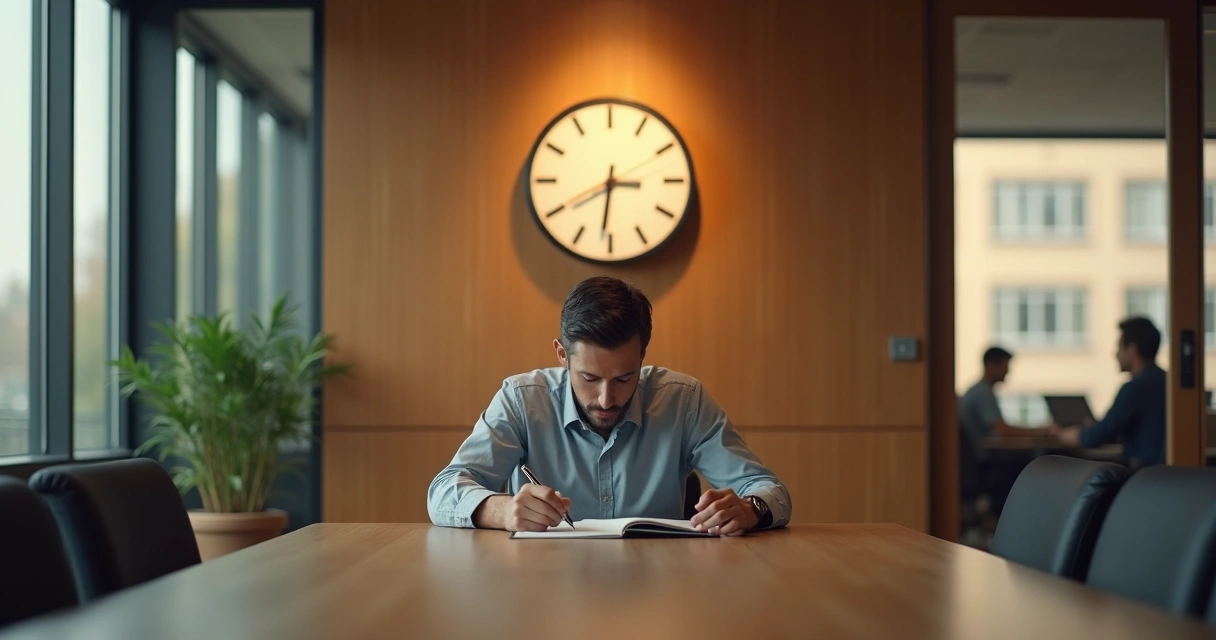 Pessoa refletindo sobre decisões passadas em ambiente profissional 