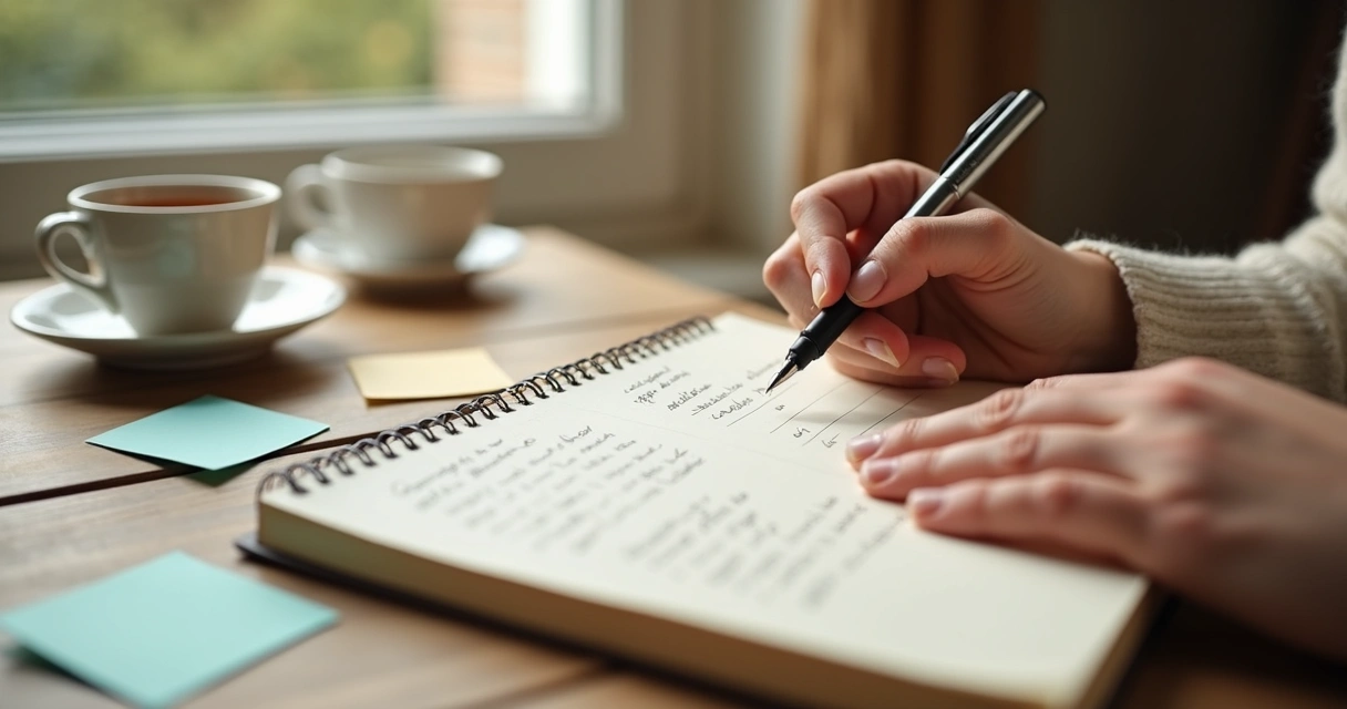 Pessoa escrevendo sobre mudança em caderno 