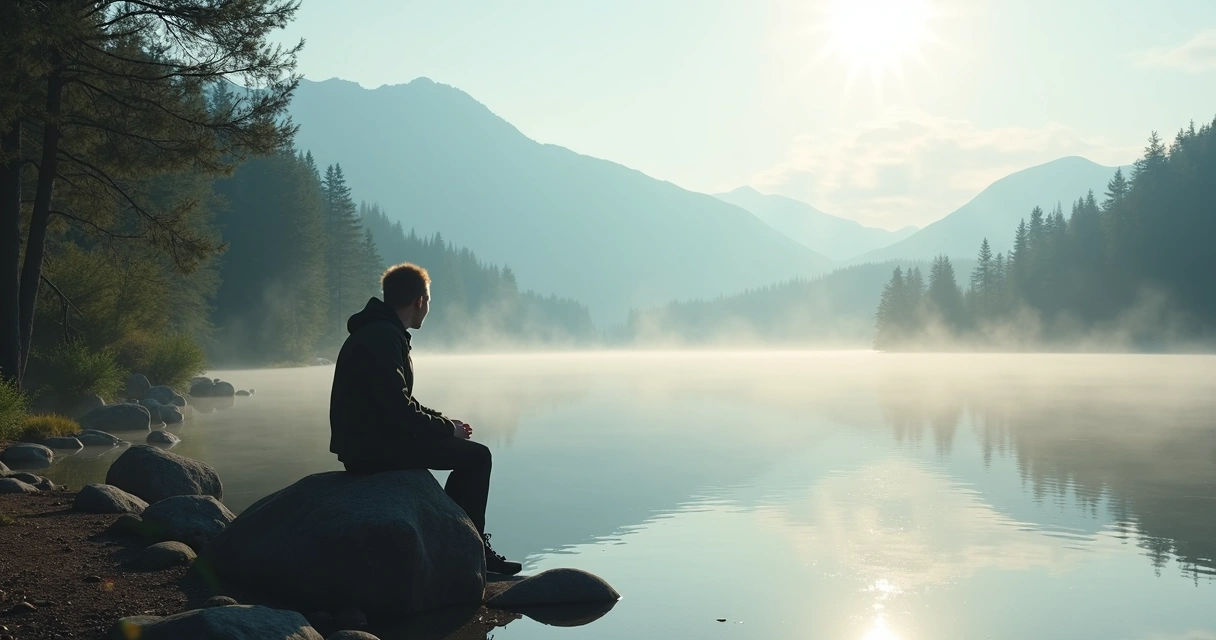 Pessoa sentada sozinha em meio à natureza, refletindo em silêncio. 