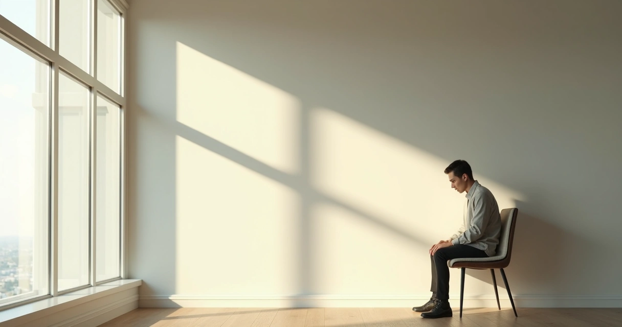 Pessoa refletindo sentada, sombra projetada na parede 
