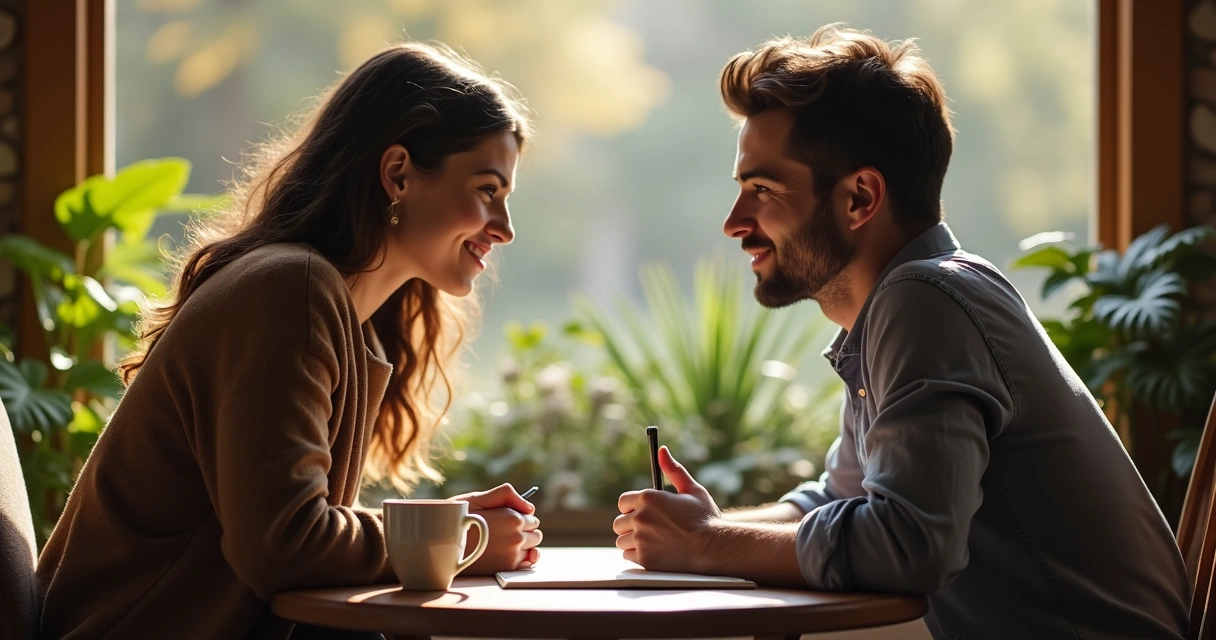 Duas pessoas conversando, compartilhando sentimentos 