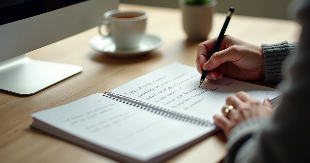Persona escribe en un cuaderno antes de intervenir en un conflicto