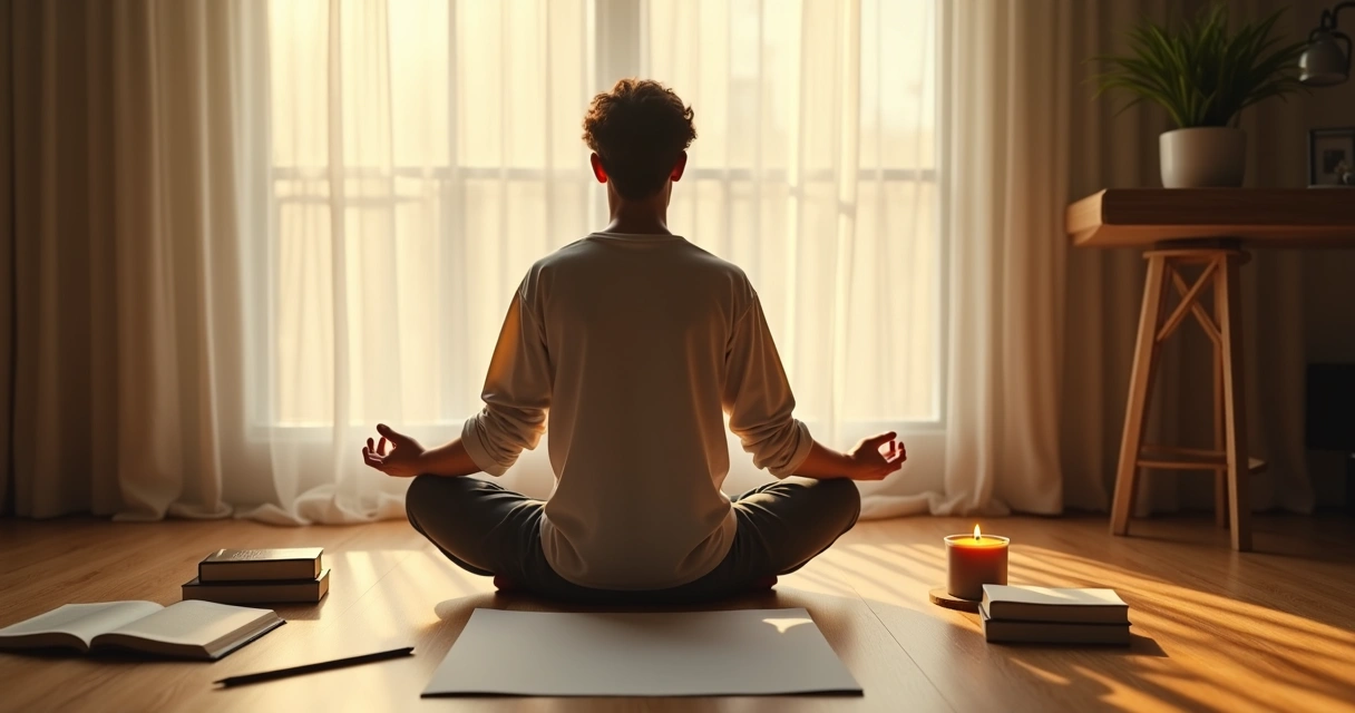 Persona medita sentada frente a una hoja en blanco