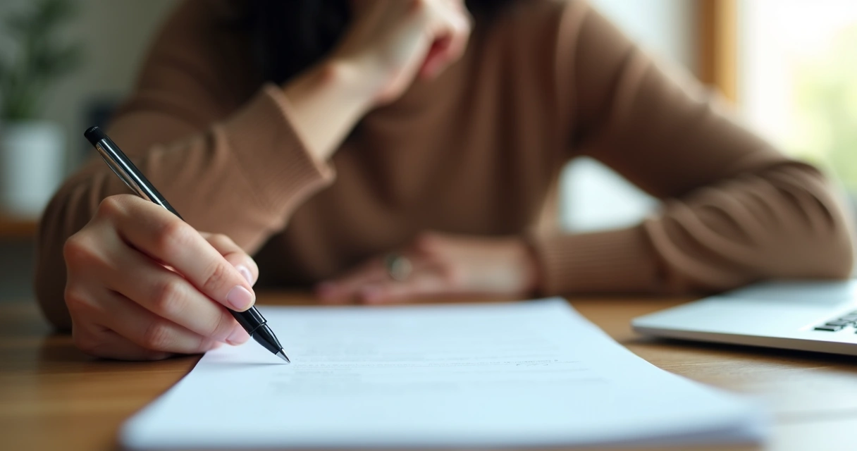 Persona con la mano en la barbilla sentado ante una hoja en blanco 