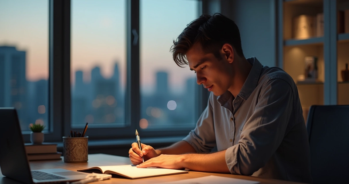 Líder joven escribiendo en diario emocional 