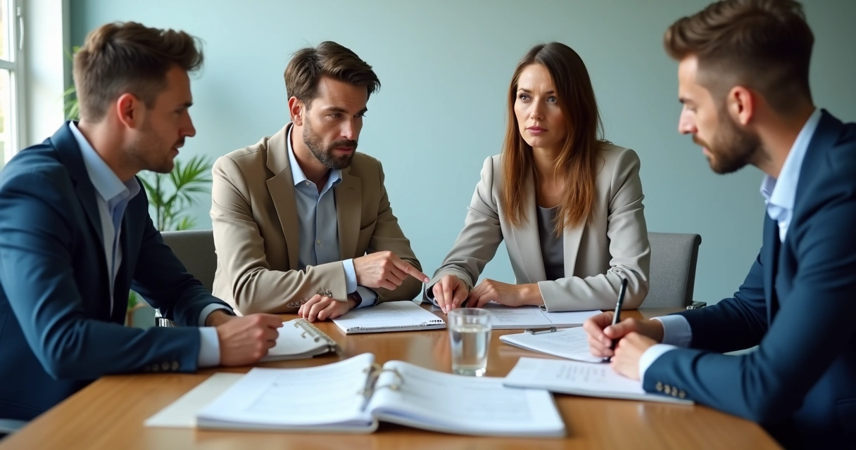 Equipo revisando una decisión ética en una mesa de trabajo