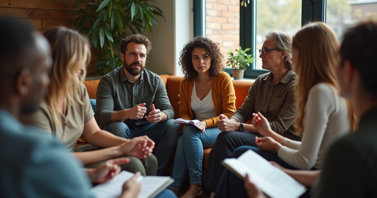 Grupo de personas conversando y reflexionando en círculo