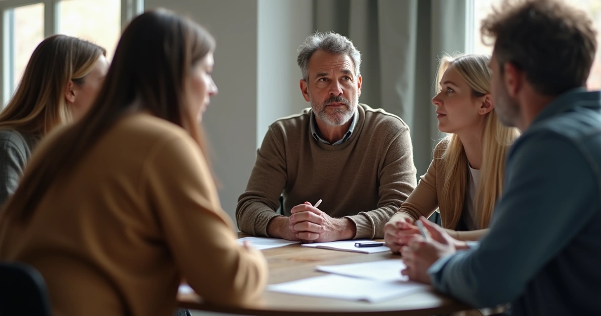 Personas reunidas en círculo reflexionando juntos 