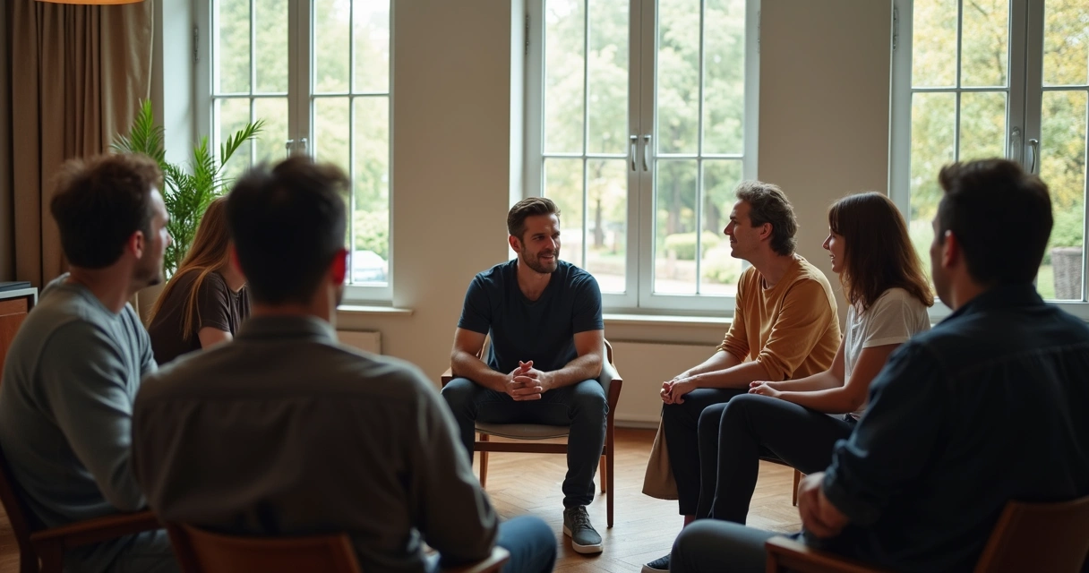 Grupo de personas en círculo reflexionando juntos 