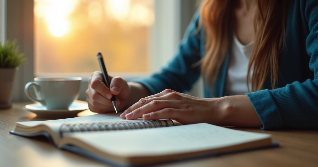 Persona escribiendo y reflexionando sobre decisiones éticas 