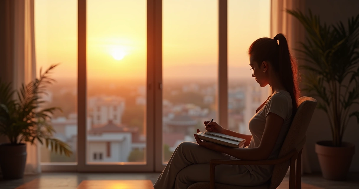 Persona sola reflexionando junto a una ventana al atardecer