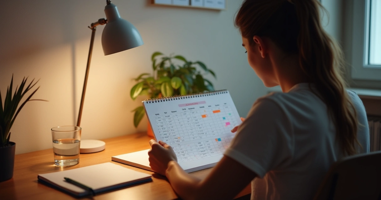 Persona revisando hábitos diarios en una mesa 